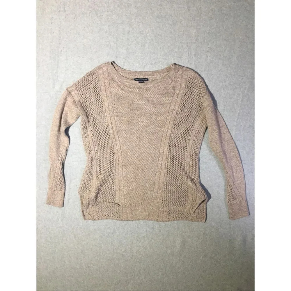 Womens American Eagle Knit Sweater Size XS Brown Woven Winter Cotton Wool Blend